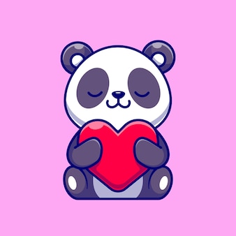 Schattige panda holding love heart cartoon vector icon illustratie. dierlijke natuur pictogram concept geïsoleerd premium vector. platte cartoonstijl