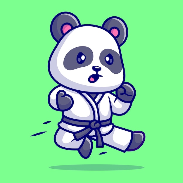 Schattige Panda Karate Cartoon Vector Pictogram Illustratie Dierlijke Sport Pictogram Concept Geïsoleerd Premium Flat