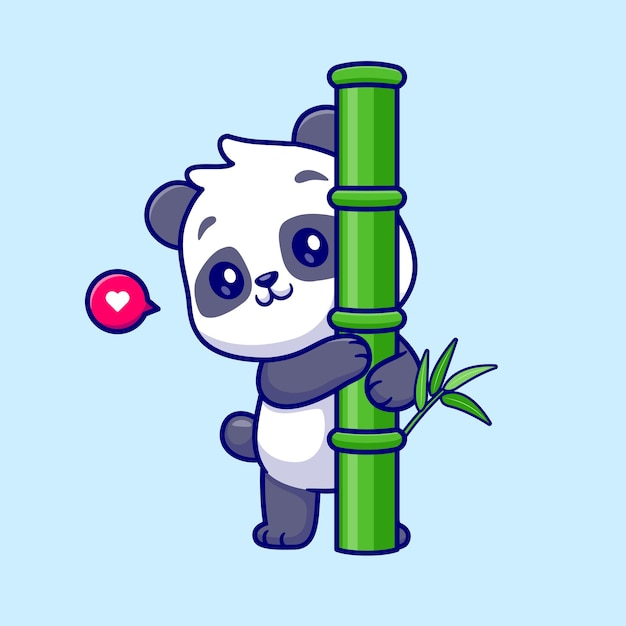 Schattige Panda knuffel bamboe Cartoon vectorillustratie pictogram. Dierlijk voedsel pictogram concept geïsoleerd Premium