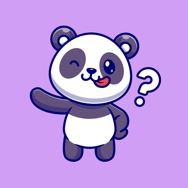 Schattige Panda Met Vraagteken Cartoon Vector Pictogram Illustratie. Dierlijke natuur pictogram Concept geïsoleerd Premium Vector. Platte cartoonstijl