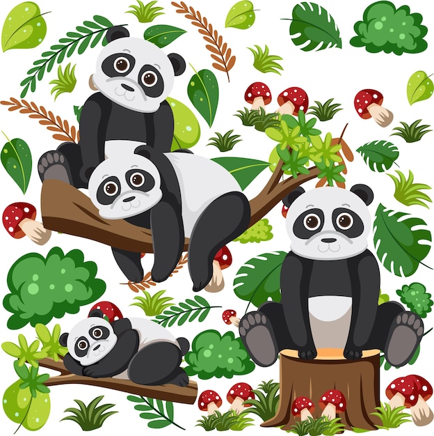 Gratis vector schattige panda's naadloos patroon