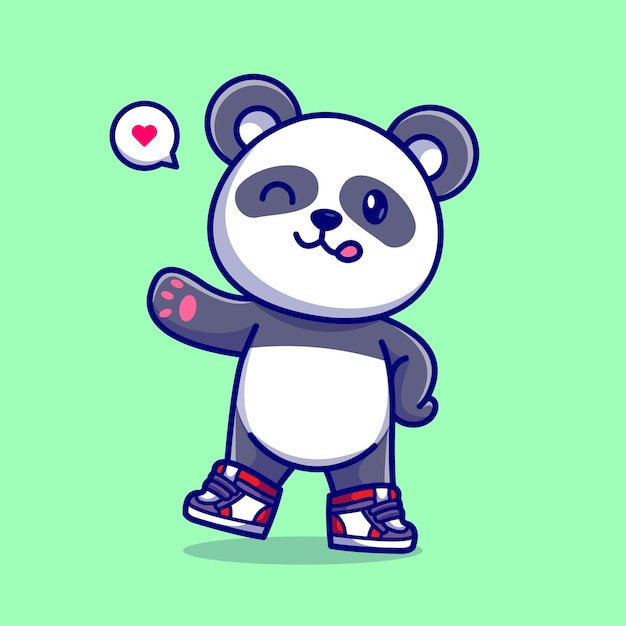 Schattige Panda schoenen dragen en zwaaien Hand Cartoon vector pictogram illustratie dierlijke natuur geïsoleerd