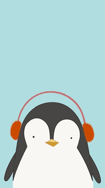 Gratis vector schattige pinguïn luisteren naar muziek mobiel behang