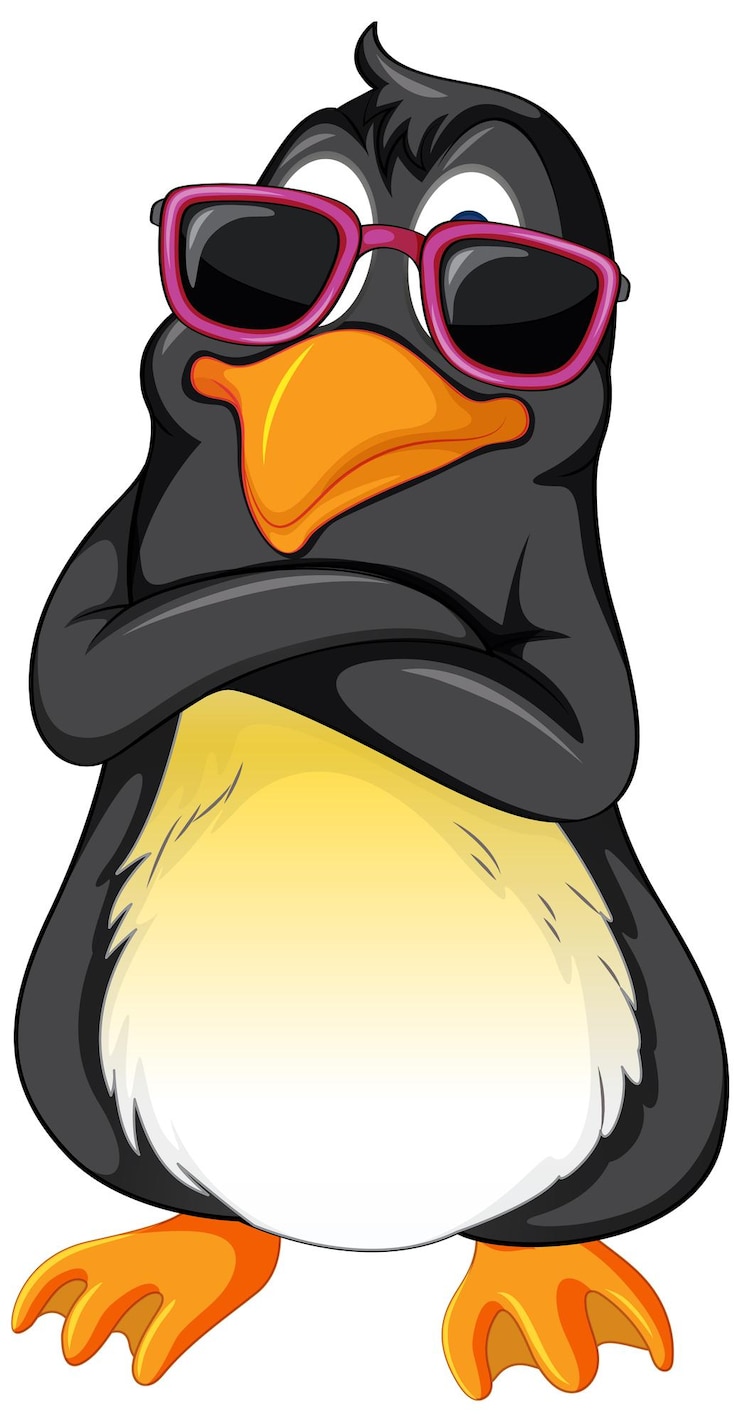 Gratis Vector schattige pinguïn stripfiguur met zonnebril