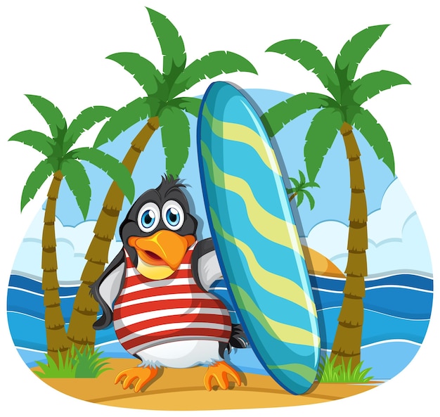 Gratis vector schattige pinguïn stripfiguur op zomervakantie