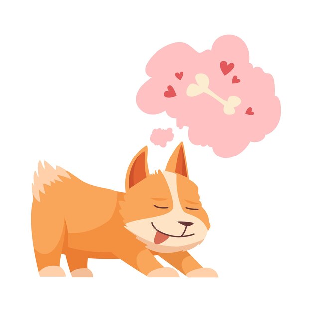Schattige puppy droomt van bot cartoon