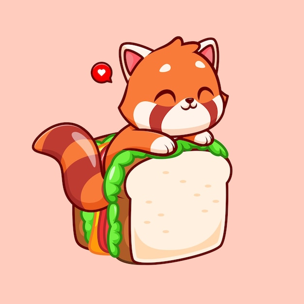 Gratis vector schattige rode panda sandwich cartoon vector pictogram illustratie dierlijk voedsel pictogram concept geïsoleerd plat