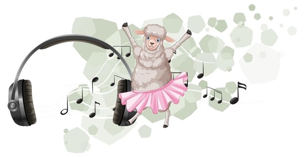 Schattige schapen dansen en hoofdtelefoon en muzieknoot symbolen