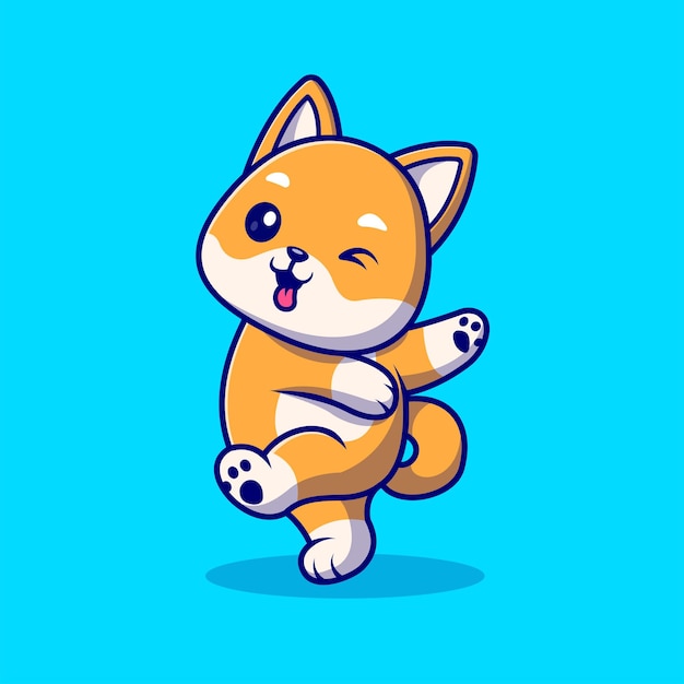 Gratis vector schattige shiba inu hond dansen cartoon vector icon illustratie. dierlijke natuur pictogram concept geïsoleerd