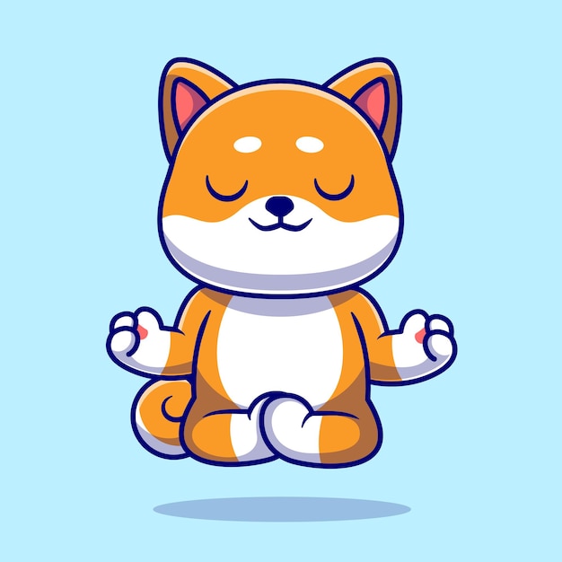 Schattige Shiba Inu hond doen yoga meditatie Cartoon vector pictogram illustratie. Dierlijk gezond pictogramconcept geïsoleerd Premium Vector. Platte cartoonstijl