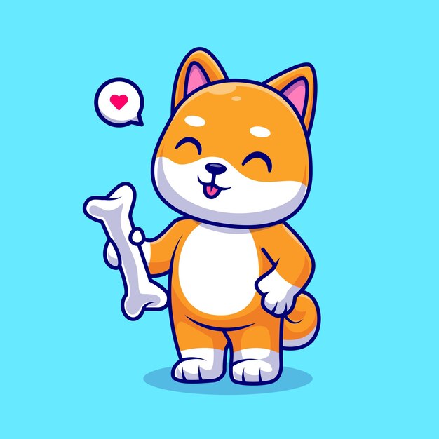 Schattige Shiba Inu hond houden bot Cartoon vectorillustratie pictogram. Dierlijke natuur pictogram geïsoleerd