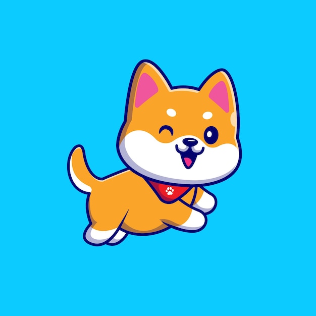 Schattige Shiba Inu hond uitgevoerd en het dragen van sjaal Cartoon afbeelding. Dierlijke Natuur Concept Geïsoleerd. Platte cartoonstijl