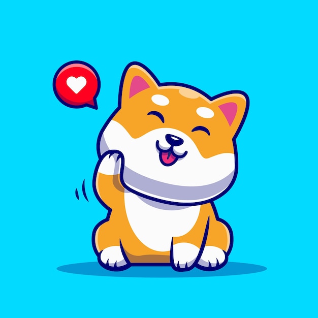 Schattige Shiba Inu hond zwaaiende hand Cartoon