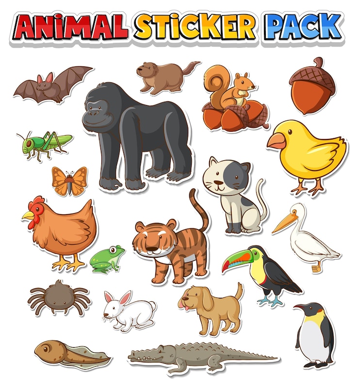 Gratis Vector schattige wilde dieren sticker pack geïsoleerd