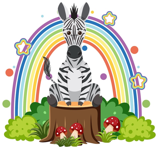 Gratis vector schattige zebra op stomp in platte cartoonstijl