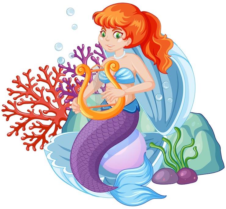 Gratis Vector schattige zeemeermin stripfiguur