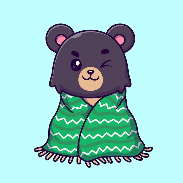 Schattige zwarte beer die deken draagt cartoon vector icon illustratie animal nature icon isolated flat