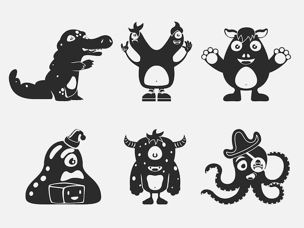 Schattige zwarte monsters pictogrammen.