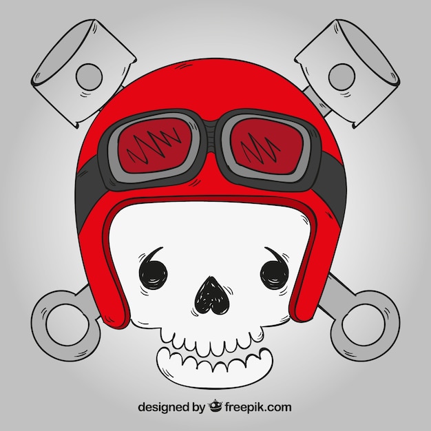 Gratis vector schedel achtergrond met rode helm en de hand getekende glazen