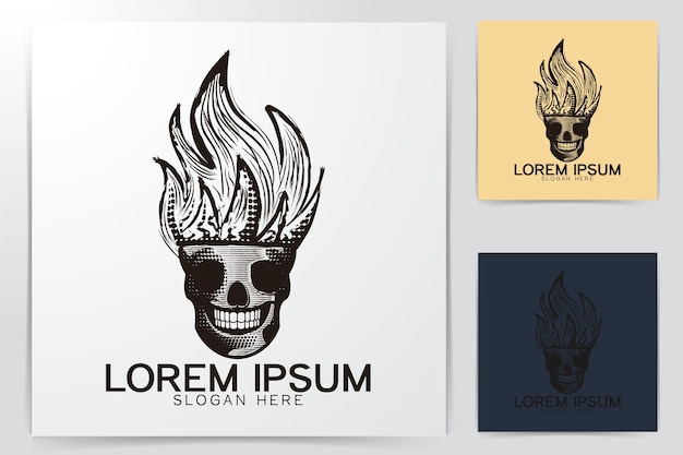 Schedel haar vuur vlam logo ideeën inspiratie logo ontwerp sjabloon vector illustratie