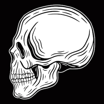 Schedel hoofd zwart-wit hand getekende tattoo concept dark art illustratie