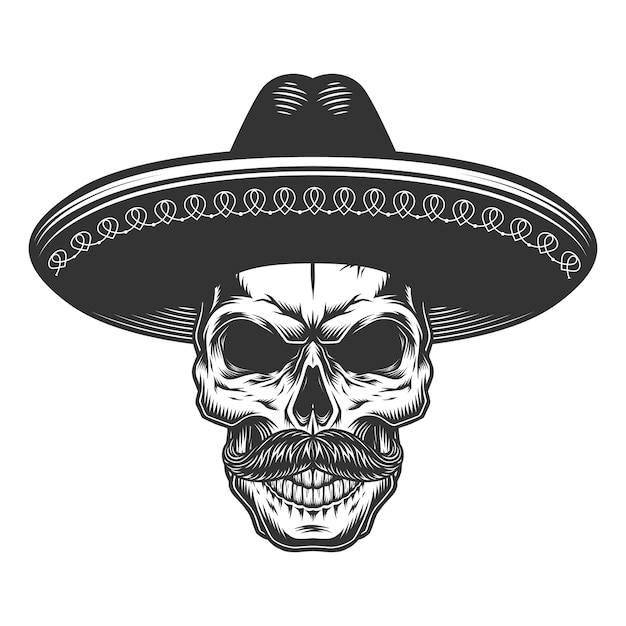 Gratis vector schedel in de mexicaanse sombrero