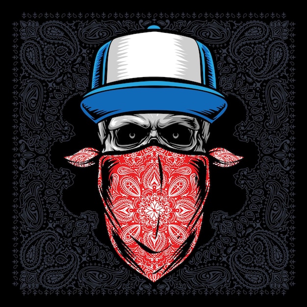 Gratis vector schedel met hoed en bandana vector