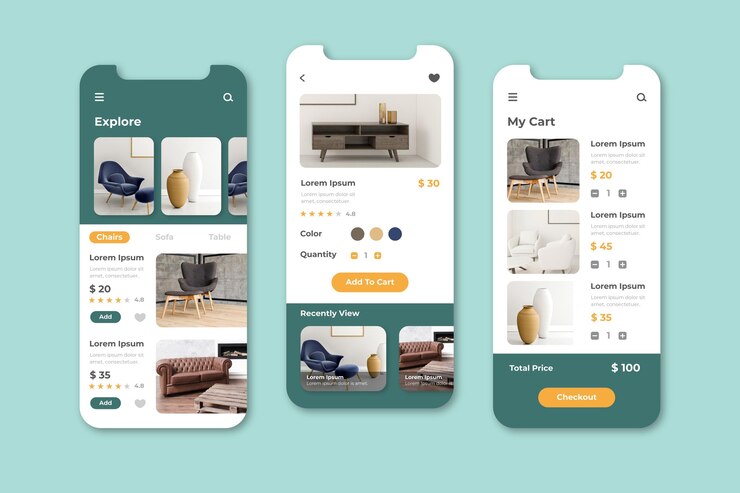 Gratis Vector scherm van de app voor het winkelen van meubels