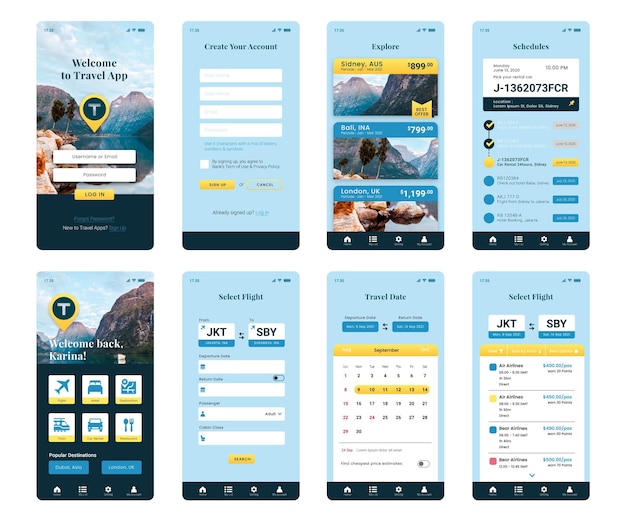 Schermen voor het boeken van reisapps