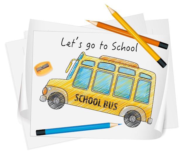 Gratis vector schets schoolbus op papier geïsoleerd