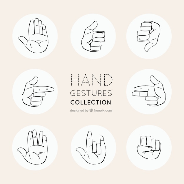 Gratis vector schetsen iconen set van gebaren met handen