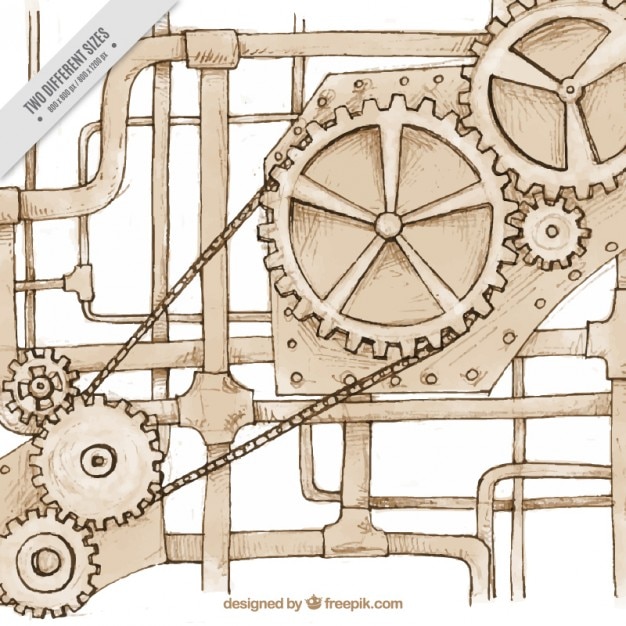 Gratis vector schetsen mechanisme in steampunkstijl