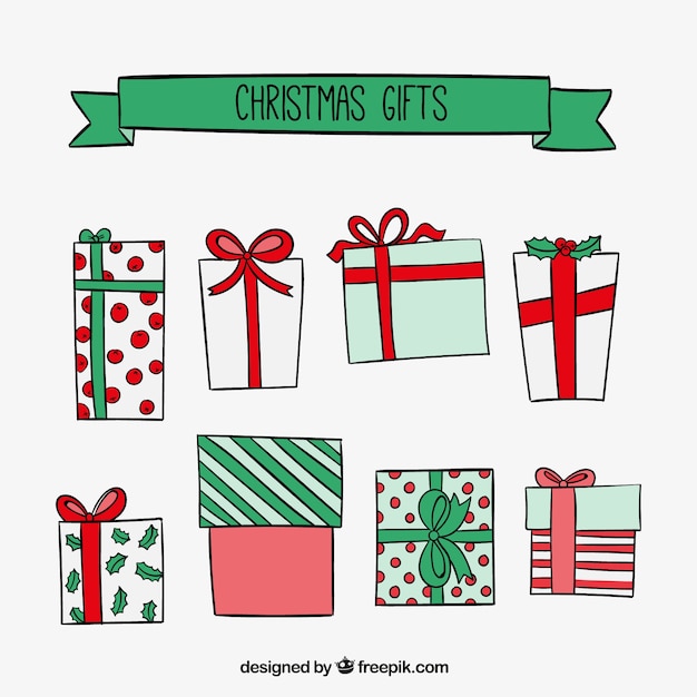 Gratis vector schetsen set van decoratieve geschenken