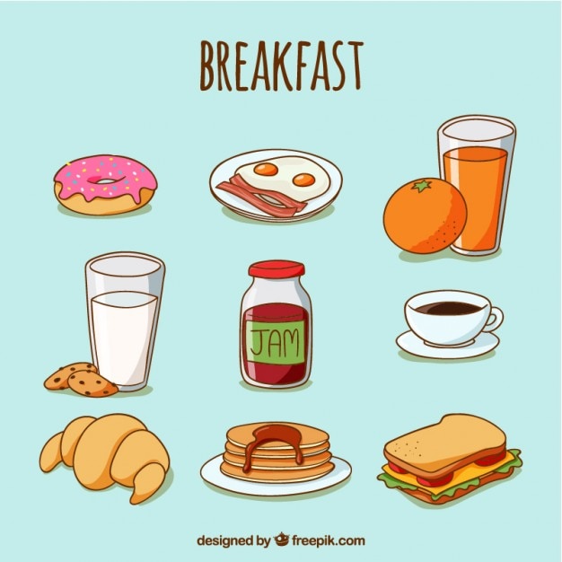 Gratis vector schetsen van heerlijke gerechten voor het ontbijt