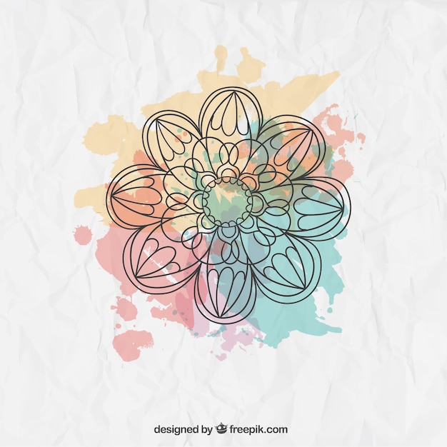 Gratis vector schetsmatig bloem met aquarel spatten