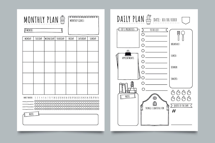 Gratis Vector schetsmatig bullet journal planner-sjabloon