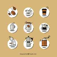 Gratis vector schetsmatig koffie pictogrammen