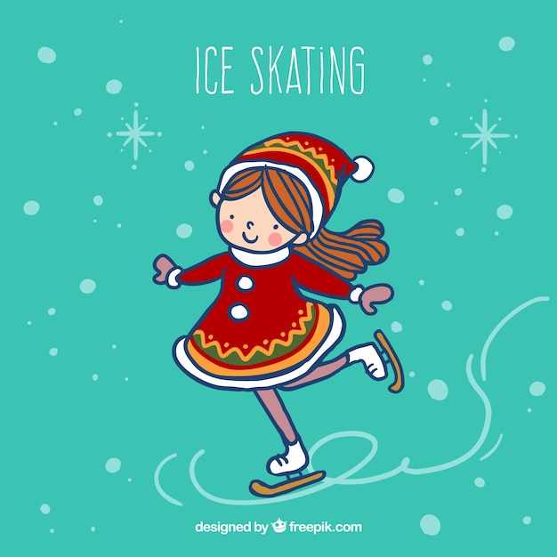 Gratis vector schetsmatig meisje dat schaatsen