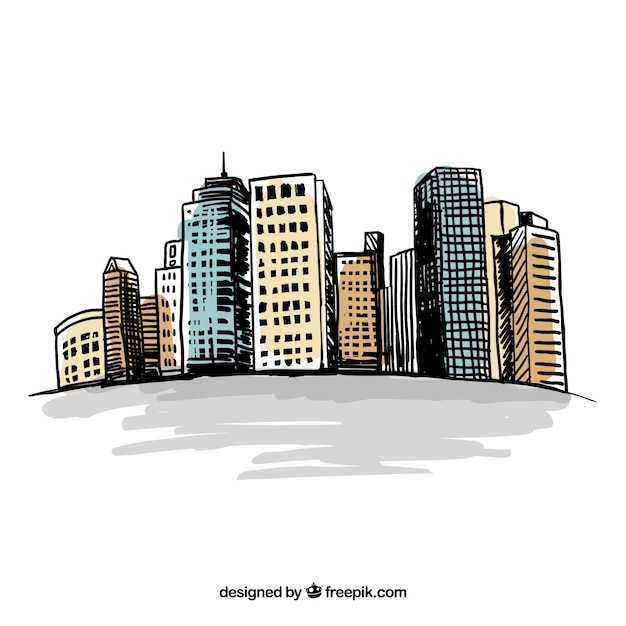 Gratis vector schetsmatig stadsgebouwen