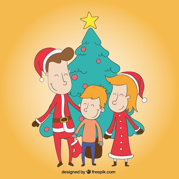 Gratis vector schetsmatige kerstman met een kind