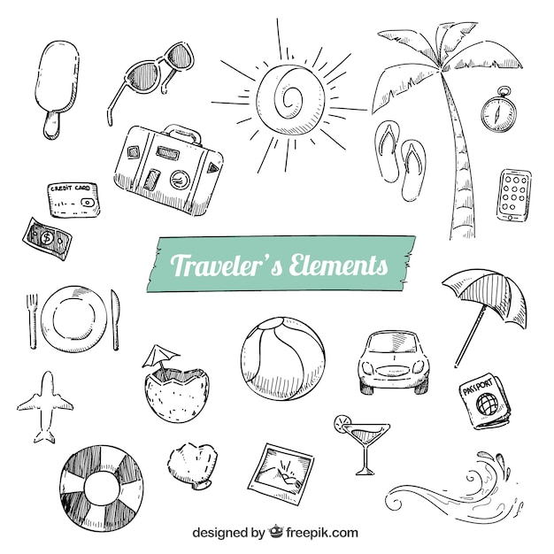 Gratis vector schetsmatige reiziger elementen pack