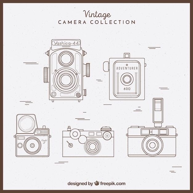 Gratis vector schetsmatige vintage camera collectie