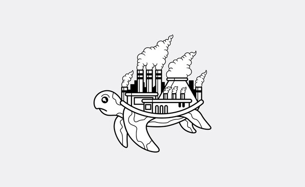 Schildpad met een vervuilde fabriek op zijn achterillustratie