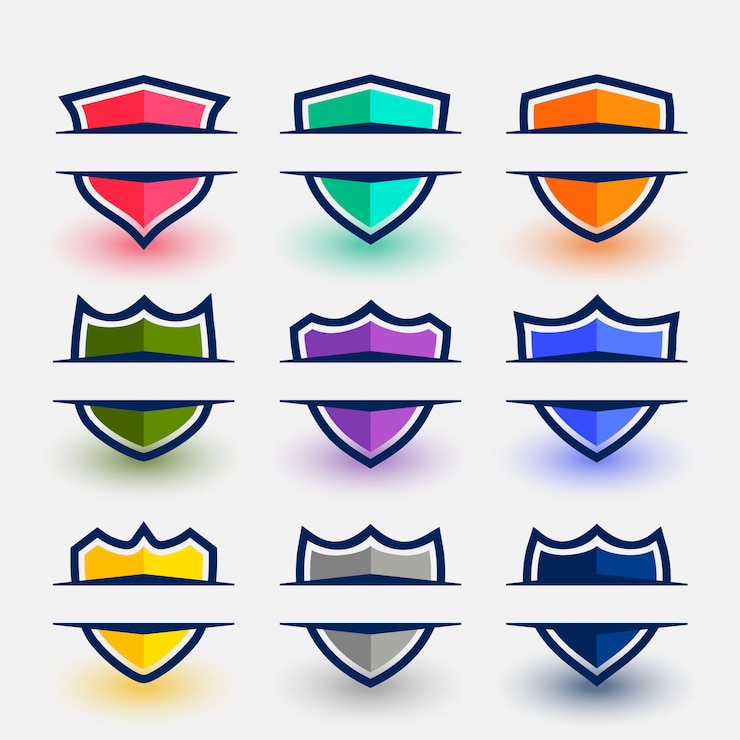 Gratis Vector schildsymbolen in sportstijl in negen kleuren