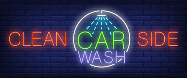 Gratis vector schone kant, carwash neontekst met douche