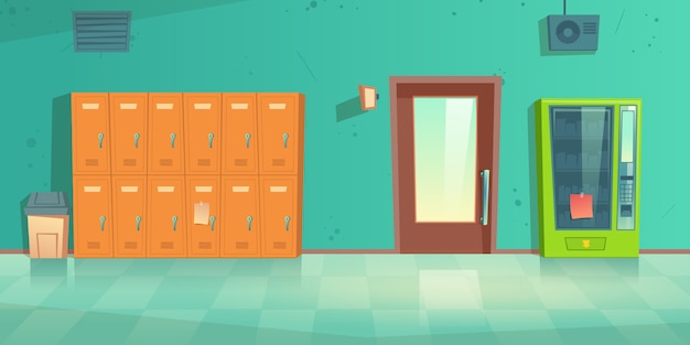 Gratis vector school hal leeg interieur met metalen lockers