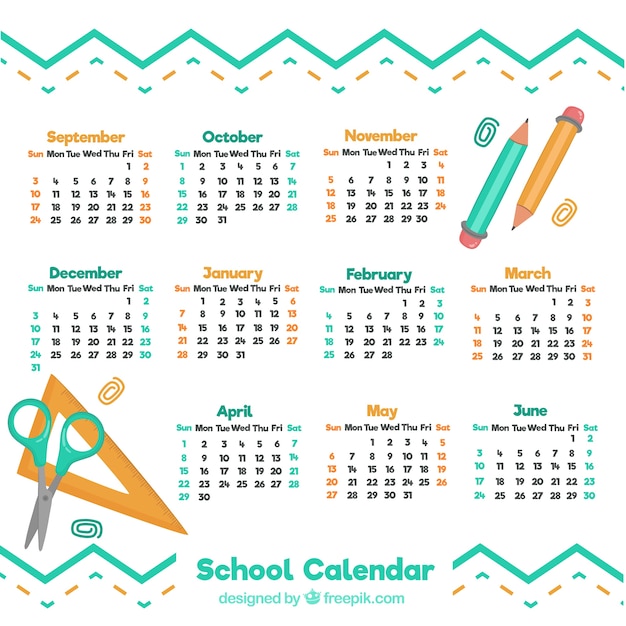 School kalender met handgetekende materialen