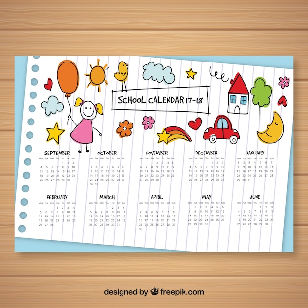 School kalender met kinderen schetsen