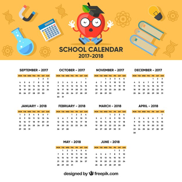 School kalender met leuke appel en materialen