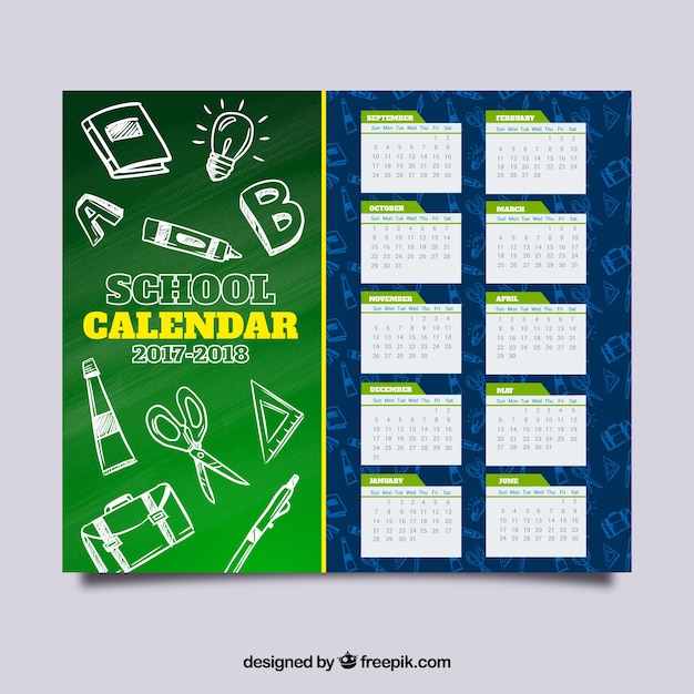 School kalender met materiaal schetsen